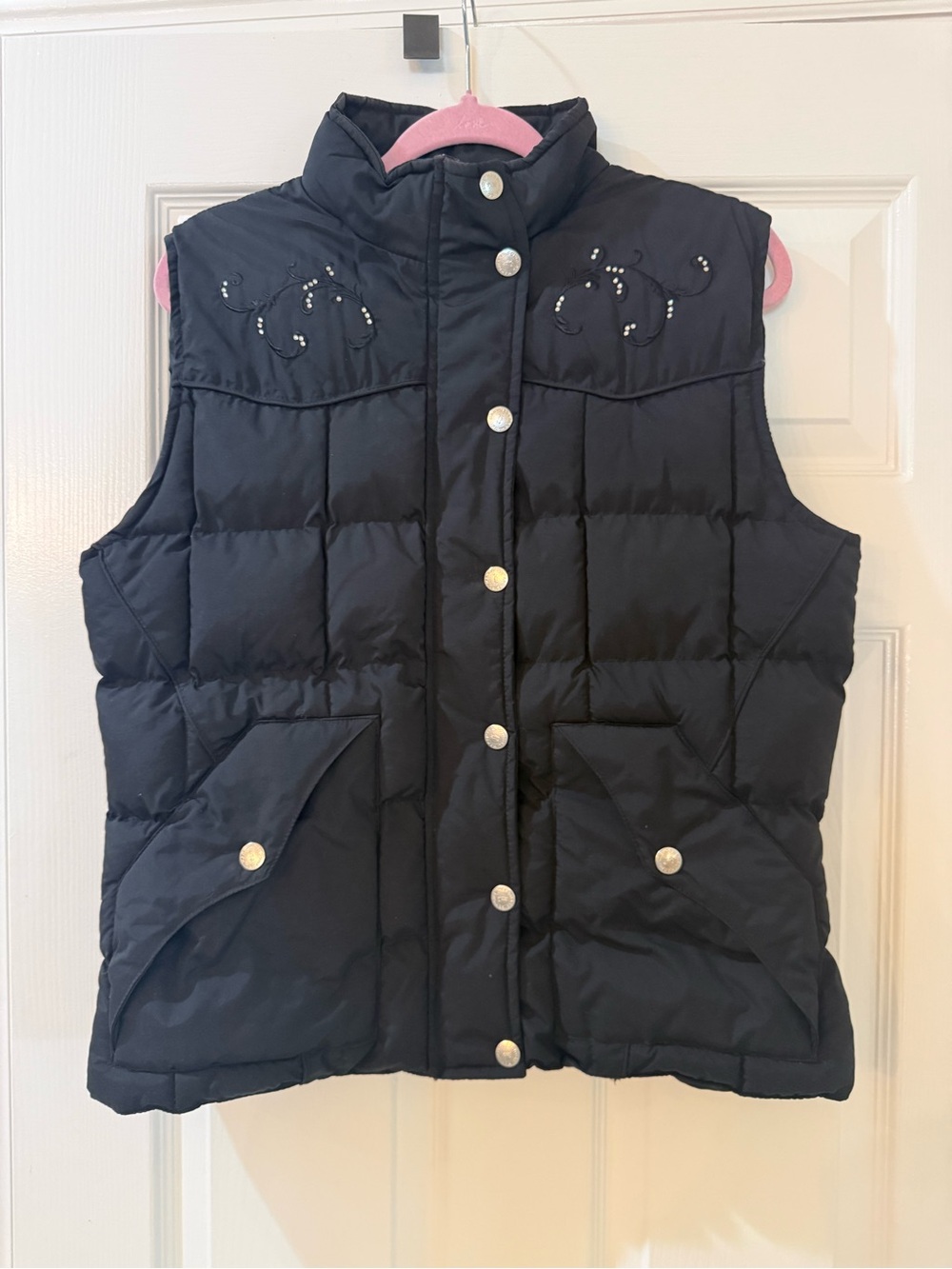 Cowgirl Hardware Black Quilted Puffer Vest with Embroidered Yoke